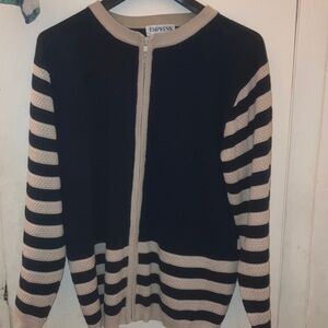 Empress Elegant Navy and beige Striped Cardigan S/P